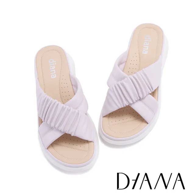 【DIANA】質感羊皮皺褶交叉厚底拖鞋(紫色)