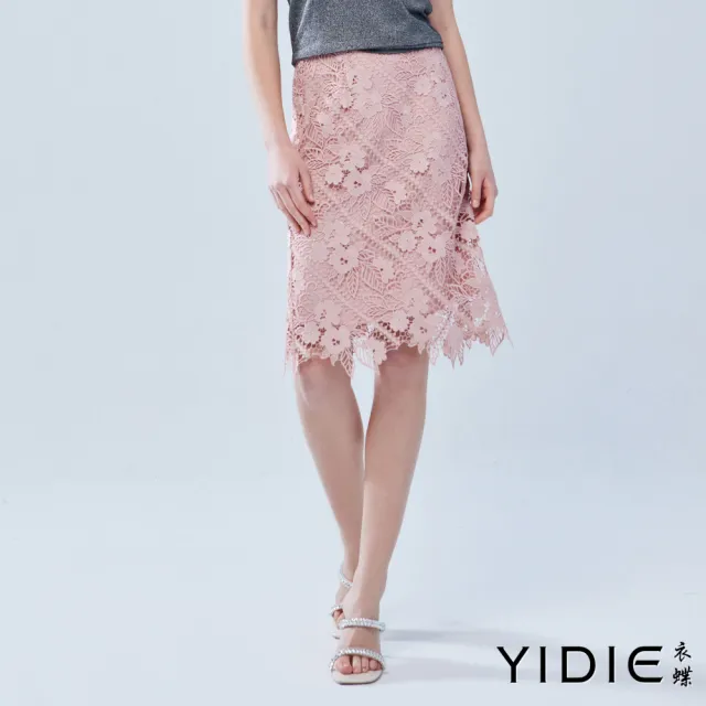 【YIDIE】出清品 優雅滿版緹花蕾絲短裙-粉