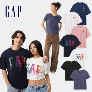 【GAP】男女裝 Logo純棉刺繡印花圓領短袖T恤-多款任選(729238&766160&727498)