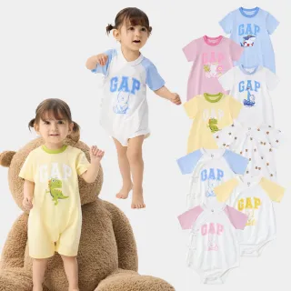 【GAP】嬰兒裝 Logo純棉印花圓領短袖包屁衣/連身衣-多款任選(774572&774574)