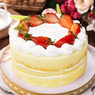 【樂活e棧】造型蛋糕-清新草莓裸蛋糕8吋x1顆(母親節 父親節 生日蛋糕)