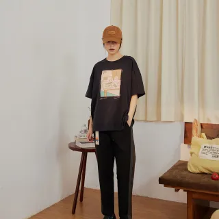 【gozo】顯瘦側拼接條紋直筒褲(兩色)