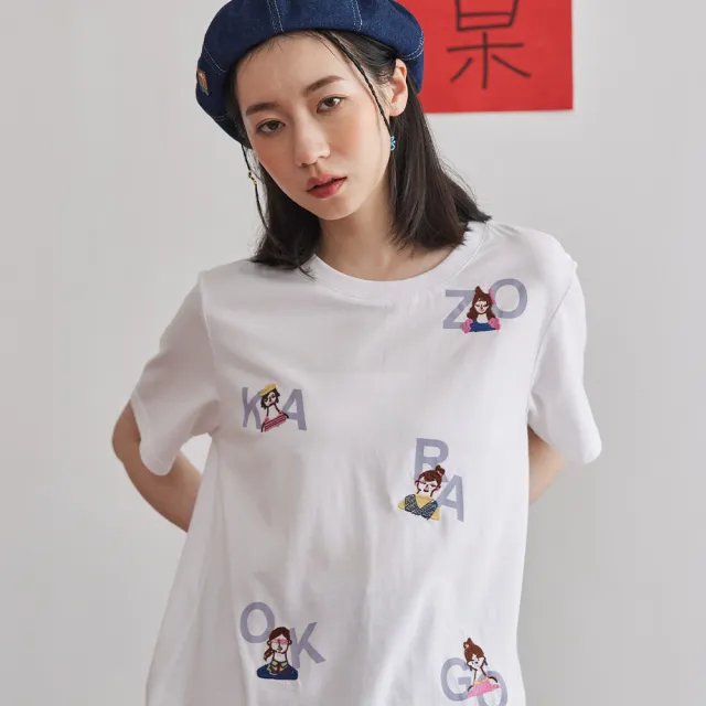 【gozo】復古卡拉OK女郎羅紋領T恤(兩色)