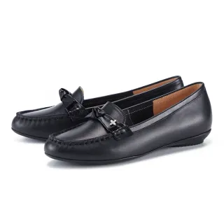 【ORIN】柔軟牛皮蝴蝶結鑽飾莫卡辛平底鞋(黑色)