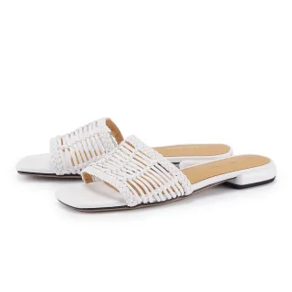 【ORIN】度假嚴選編織簍空時尚平底拖鞋(白色)