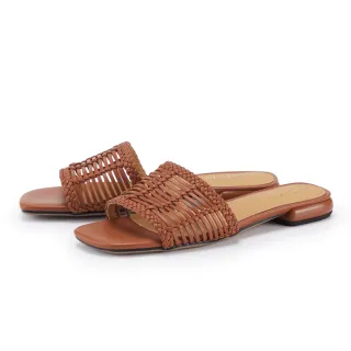 【ORIN】度假嚴選編織簍空時尚平底拖鞋(棕色)