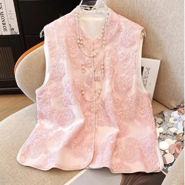 【巴黎精品】唐裝上衣中國風馬甲(刺繡蕾絲提花背心女外套3色n1jf40)