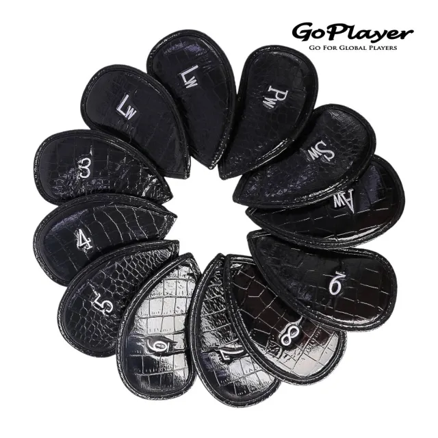 【GoPlayer】高爾夫PU數字鐵桿套組-鱷魚皮黑(高爾夫數字鐵桿套球桿保護套)