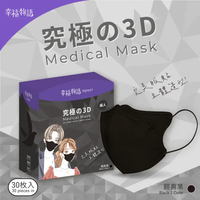 【injoyyi 幸福物語】究極の3D醫療口罩30入/盒-4色任選(成人適用 升級大包裝)