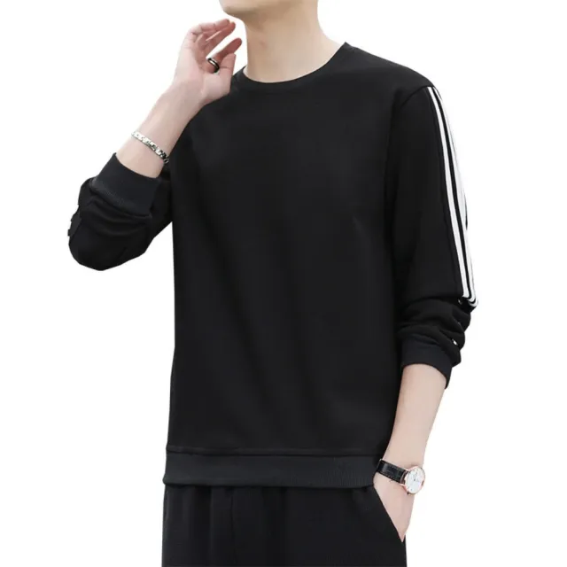 【米蘭精品】現貨+預購 T恤長袖上衣(父親節送禮物拼色條紋圓領休閒男裝3色t1kn47)