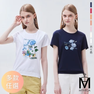 【MYVEGA 麥雪爾】MA涼感冰瓷棉彈性夏日印花上衣-多款任選(女上衣/涼感/短袖/冰瓷棉)