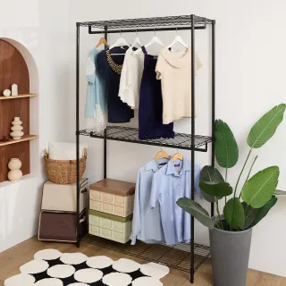 【居家cheaper】三層雙桿吊衣架組-46X122X180CM（送防麈套）(烤黑/電鍍可選)