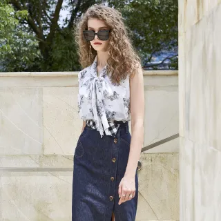 【mia mia】黑白建築印花綁帶背心