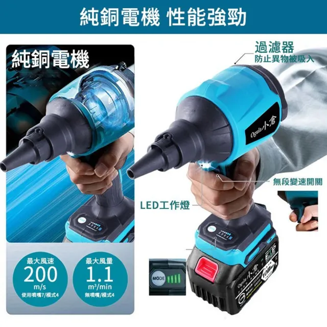 【Ogula 小倉】空氣槍 吹塵槍 除塵槍 風槍（10000M五節一電）(吸吹兩用/純銅電機/豪華全套配件/一機多用)