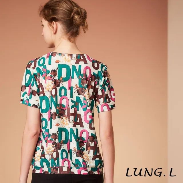 【LUNG.L 林佳樺】LS65A 綠色英文字母印圖V領短袖女裝上衣(春夏新品)