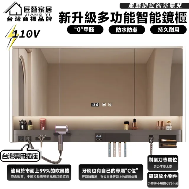 【匠藝家居】130公分 新升級多功能智能鏡櫃 浴室鏡櫃(智能觸控鏡面 多層實木 PUR封邊)