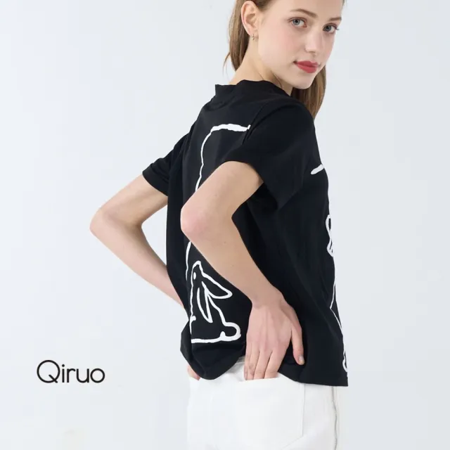 【Qiruo 奇若名品】專櫃女裝黑色上衣3212A 舒適純棉T☆ 