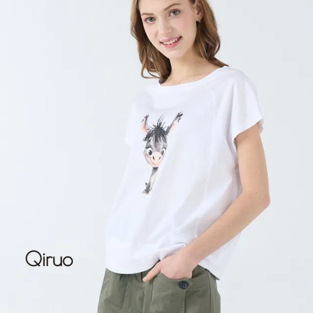 【Qiruo 奇若名品】專櫃精品白色可愛小毛驢短袖上衣2233A  棉質女裝 