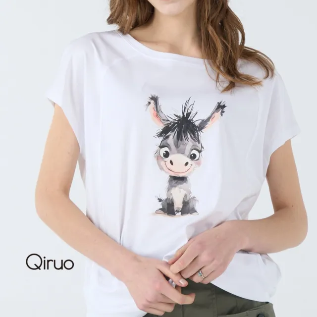【Qiruo 奇若名品】專櫃精品白色可愛小毛驢短袖上衣2233A  棉質女裝 