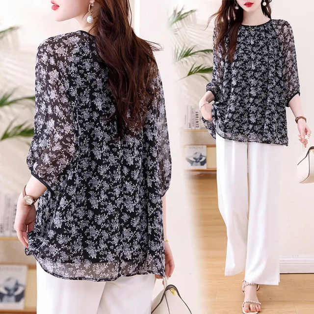 【ALLK 歐楷】新品 印花配色上衣 白花(尺寸L-XXL/中大尺碼/涼爽/透氣)