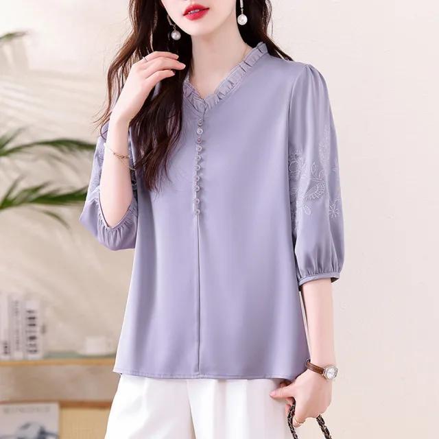 【ALLK 歐楷】新品上架 立領繡花上衣 圖片色(尺寸L-XXL/中大尺碼/涼爽/透氣)