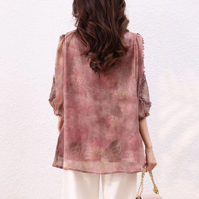 【ALLK 歐楷】新品 綁帶印花上衣 圖片色(尺寸L-XXL/中大尺碼/涼爽/透氣)