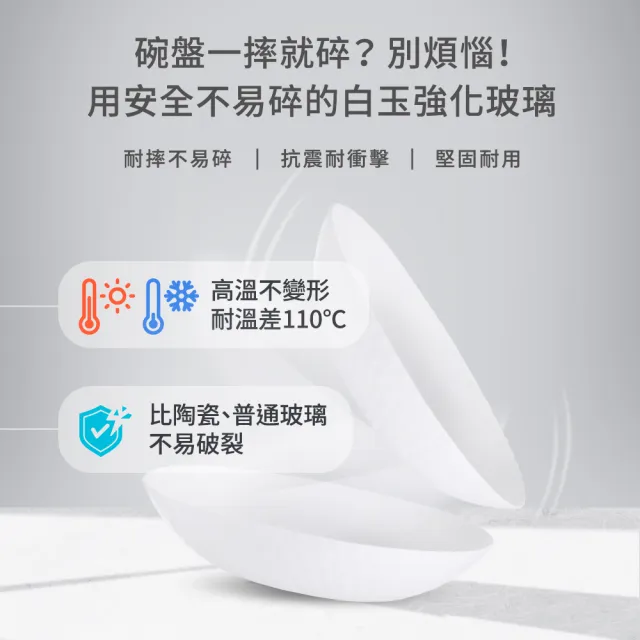 【mo select】鑽石系列白玉玻璃萬用碗/餐盤組6吋/7.5吋/8.5吋/10.5吋(飯碗/餐具/深碗/平盤/淺盤/深盤)