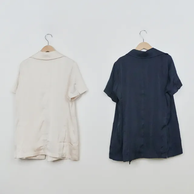 【MASTINA】OVERSIZE短袖西裝外套(深藍 米/魅力商品)