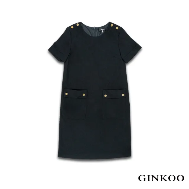 【GINKOO 俊克】圓領釦飾洋裝