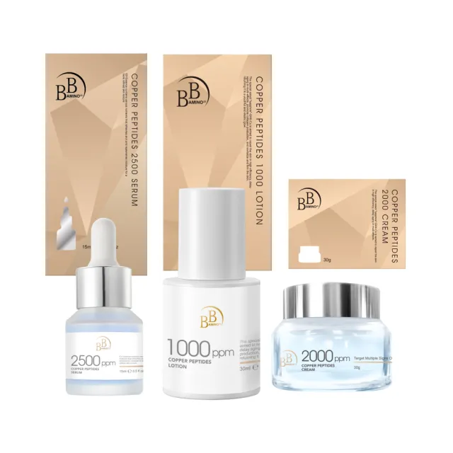 【BB Amino】2500ppm藍銅胜精華+2000ppm藍銅胜精華霜+1000ppm藍銅胜賦活乳(3件組)
