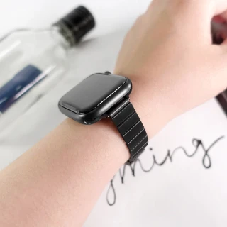 【Watchband】Apple Watch 全系列通用錶帶 蘋果手錶替用錶帶 竹節 勾扣 不鏽鋼錶帶(黑色)