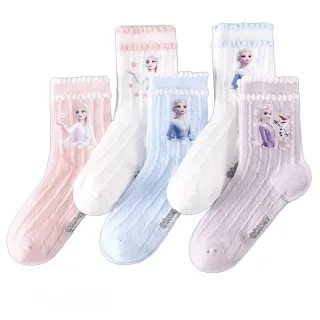 【BabyTiger 虎兒寶】迪士尼系列 卡通造型兒童短襪 5雙組(艾莎雪寶 SP33259)