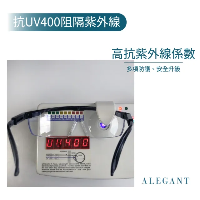 【ALEGANT】防疫霧藍框架加大鏡片伸縮鏡腳安全防護眼鏡/防護/防風-超值2入組(台灣製造護目鏡/防飛沫)