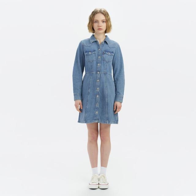 【LEVIS】女款 經典丹寧牛仔長袖洋裝 上衣 熱賣單品 A7592-0001