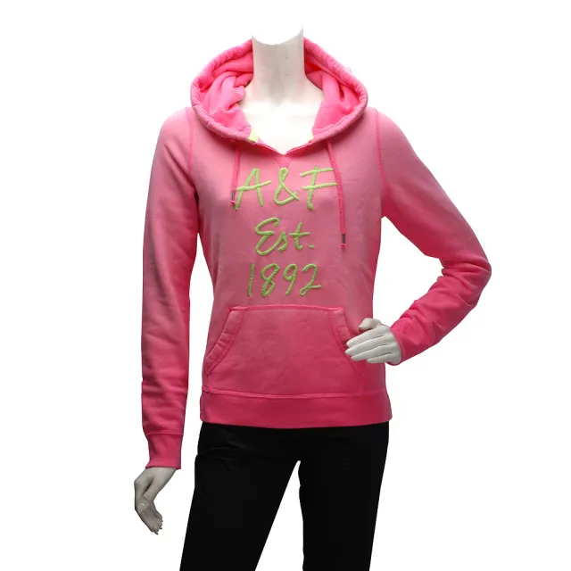 【Abercrombie & Fitch】翠綠字母內刷毛長袖連帽TEE(女-淡粉609780182)