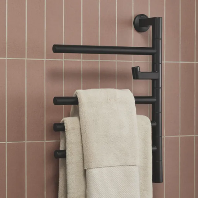 【KOHLER】Underscore 110V 電熱毛巾桿帶勾 多功能掛架 霧面黑(恆溫加熱 可旋轉)