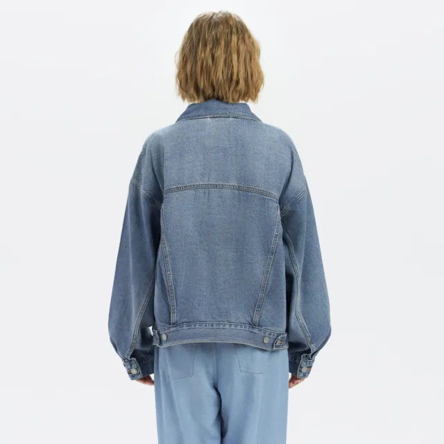 【LEVIS】女款 90年寬鬆版牛仔外套/寬袖設計/天絲棉/精工中藍染水洗 熱賣單品