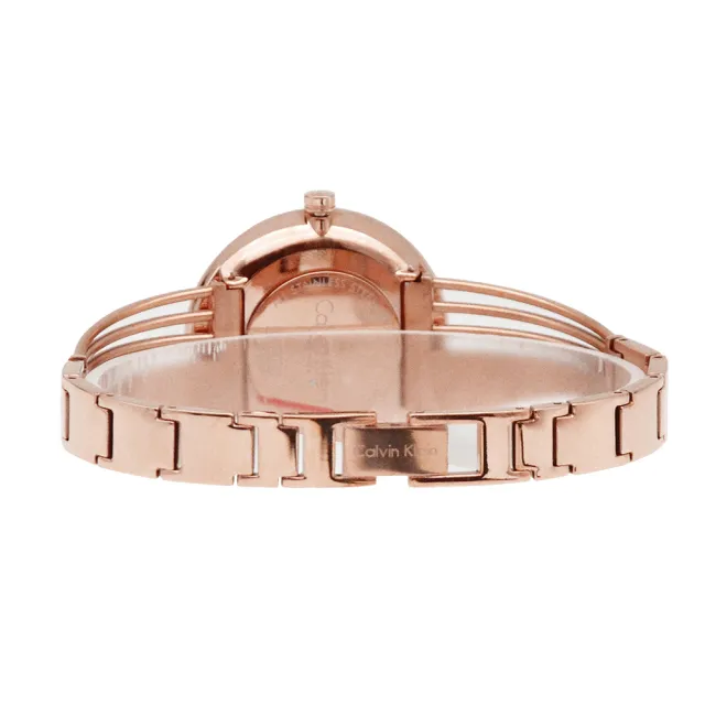 【Calvin Klein】Drift系列 立體條紋白色面 玫瑰金色不鏽鋼手環式錶帶 34mm 手錶 CK錶(K6S2N616)