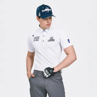 【LE COQ SPORTIF 公雞】高爾夫系列 男款白色彈性舒適開衩設計優雅光澤短袖POLO衫 QGV2J013