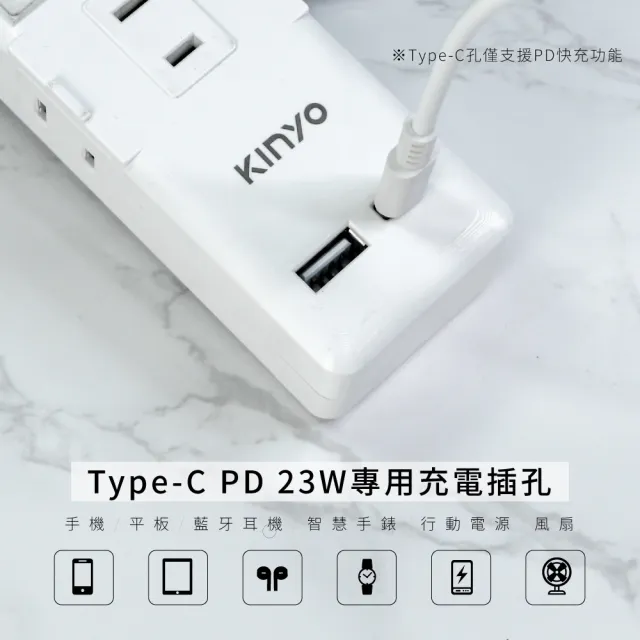 【KINYO】一開三插PD+QC延長線 1.8M(CGUPD213-6)