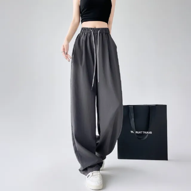【LANNI 藍尼】★休閒高腰顯瘦褶皺闊腿褲(長褲/女裝/休閒褲/寬褲/錐形)