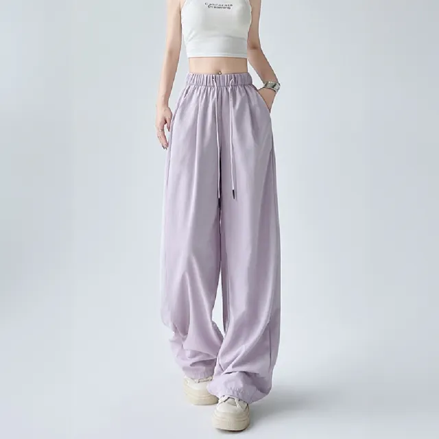 【LANNI 藍尼】★休閒高腰顯瘦褶皺闊腿褲(長褲/女裝/休閒褲/寬褲/錐形)