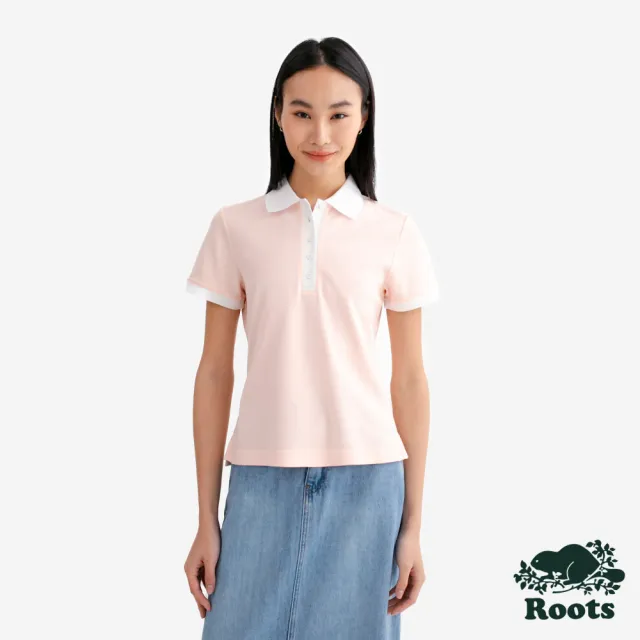 【Roots】Roots女裝- PIQUE CLUB 短袖POLO衫(粉鹽色)