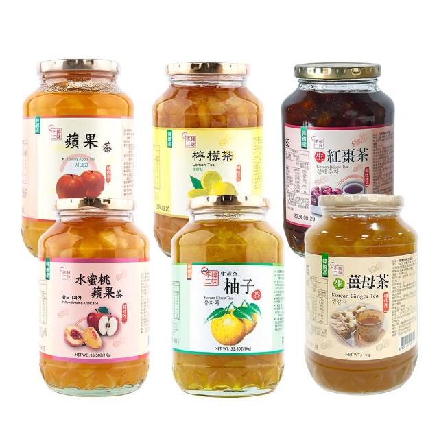 【韓味不二】韓國有果肉傳統生茶系列2罐組1kg/罐(生薑茶/柚子茶/蘋果茶950g/紅棗茶/水蜜桃蘋果茶/檸檬茶)