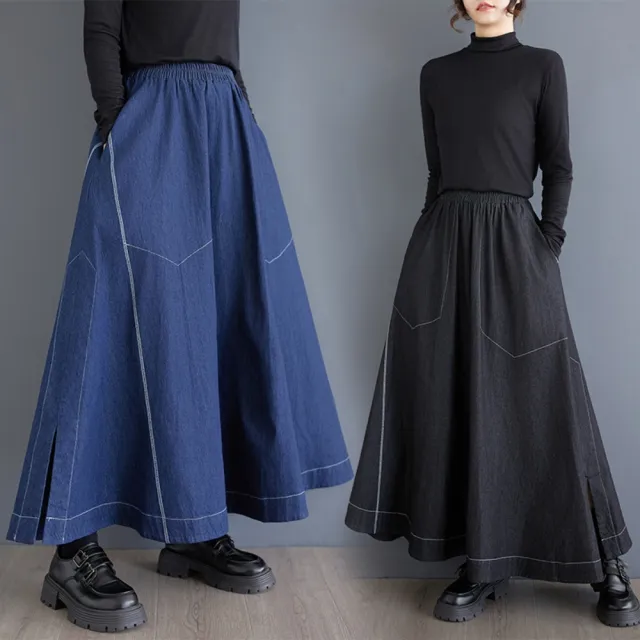 【巴黎精品】高腰牛仔裙半身長裙洋裝丹寧連身裙大尺碼A字裙休閒大碼女裝(寬鬆女裙子2色n1jc52)