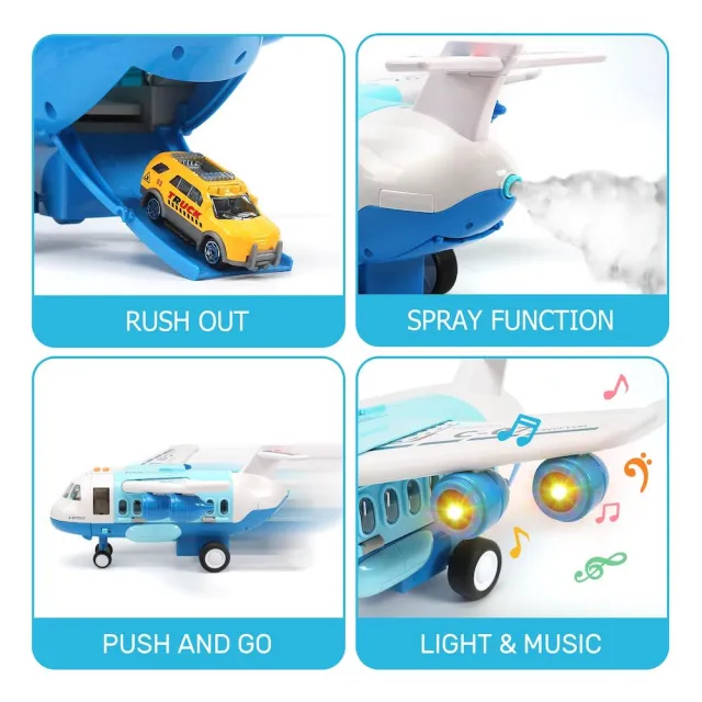 【CuteStone】聲光救援運輸噴霧飛機套裝玩具(飛機玩具 生日玩具 小汽車 兒童益智玩具)