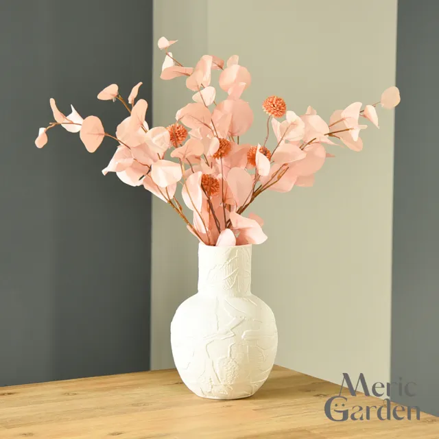 【Meric Garden】法式簡約月光立體浮雕陶瓷花瓶/裝飾花瓶/桌面擺飾(花藝花器 插花裝飾品 造型花瓶 藝術品)