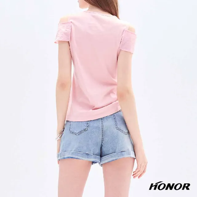 【HONOR 山形屋】出清品 微亮鑽點綴翻摺牛仔短褲-藍(限定出清)