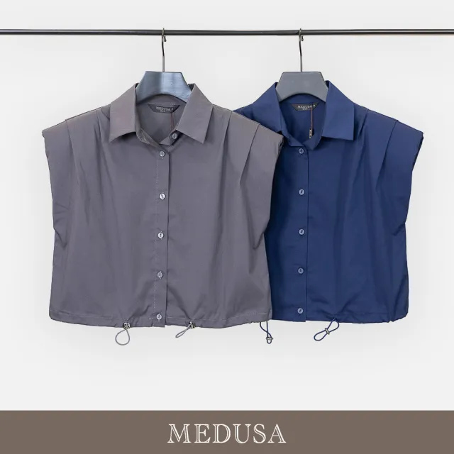 【MEDUSA 曼度莎】現貨-簡約擴肩短版抽繩襯衫 - 2色（M-XL）｜女短袖襯衫 短版上衣 休閒上衣(605-5060A)