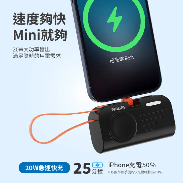 【Philips 飛利浦】DLP2552-4900mAh FunCube MINI 2 手錶磁吸直插多合一行動電源(17.88Wh_具Wh標示)
